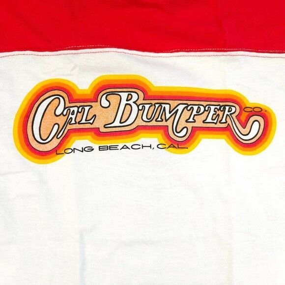 Vintage Cal Bumper T Shirt Mens Size Small Red 80s Ringer Tee Made In USA NEW - Picture 4 of 7